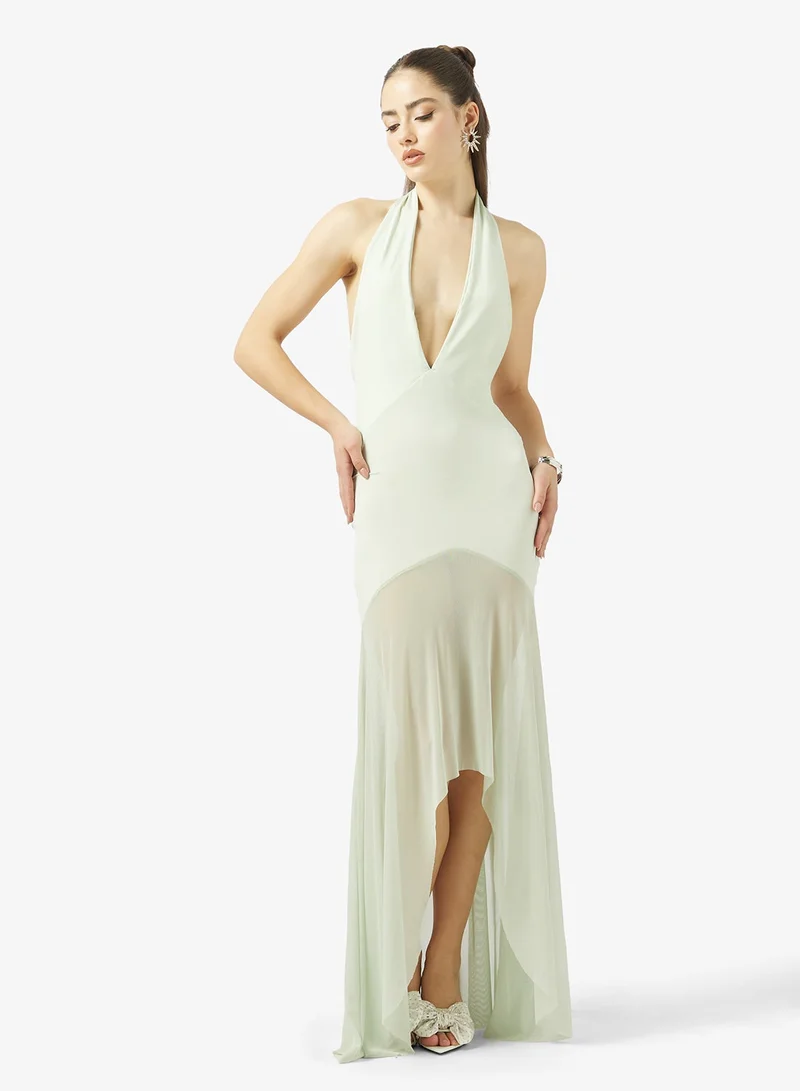 جينجر Halter Neck Frill Detail Maxi Dress